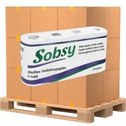 Toilettenpapier, Zellstoff, 3-lagig, hochweiß SY-66013 , 1/2 Palette = 120 Packungen à 8 x 150 Blatt