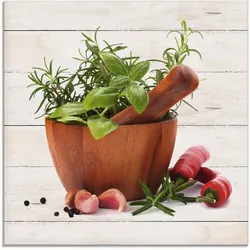 Glasbild ARTLAND "Frische Kräuter und Gewürze", beige (farbe bild(er): naturfarben), B:20cm H:20cm, Bilder, in verschiedenen Größen