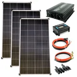 solartronics Komplettset 3x140 Watt Poly Solarmodul NM 1500 W Spannungswandler 30A Laderegler blau Photovoltaik Inselanlage