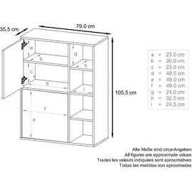 Vladon Highboard 79 x 105,5 x 35,5 cm Weiß matt/Weiß Hochglanz