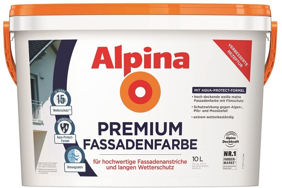 Alpina Premium Fassadenfarbe 10 Liter weiß matt