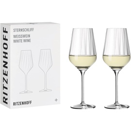 Ritzenhoff & Breker RITZENHOFF 3671002 Weißweinglas Set 300 ml – Serie Sternschliff Nr. 2 – 2 Stück – mit Relieflinie – Made in Germany