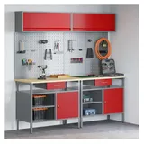 vidaXL, Werkbank + Arbeitsbock, Nicole 200 cm workbench (2 shelves & 1 door) + pegboard + wall cabinet with gas-lift door (55 cm, 200 cm)