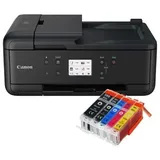 IC-Office TR7650 Farbtintenstrahl Multifunktionsdrucker 4-in-1 (Drucken, Kopieren, Scannen, Faxen, ADF, WLAN, AirPrint) schwarz + 5 XXL Tintenpatronen
