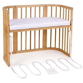 Waldin Babybett 5in1, Beistellbett aus Holz, Matratze, Belüftet