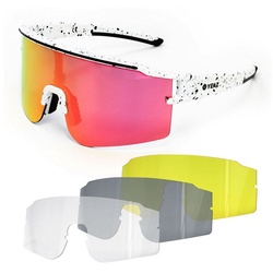 YEAZ Sportbrille SUNTHRILL SET sport-sonnenbrille weiß/blau, Sport-Sonnenbrille mit magnetischem Glaswechselsystem rosa|weiß