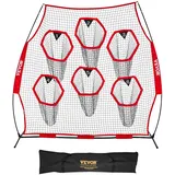 Vevor Fußballtrainer Wurfnetz Übungsnetz (274 x 106 x 243 cm) mit 6 Zieltaschen & tragbarer Aufbewahrungstasche & Gurten, Wurfelziel-Training für die Passgenauigkeit des Quarterbacks, rot