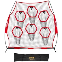Vevor Fußballtrainer Wurfnetz Übungsnetz (274 x 106 x 243 cm) mit 6 Zieltaschen & tragbarer Aufbewahrungstasche & Gurten, Wurfelziel-Training für die Passgenauigkeit des Quarterbacks, rot