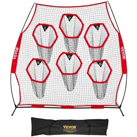 Vevor Fußballtrainer Wurfnetz Übungsnetz (274 x 106 x 243 cm) mit 6 Zieltaschen & tragbarer Aufbewahrungstasche & Gurten, Wurfelziel-Training für die Passgenauigkeit des Quarterbacks, rot