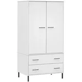 vidaXL Kleiderschrank OSLO Metallbeine Weiß 90x55x172,5 cm Massivholz