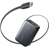 Anker Nano USB-A + USB-C Schnellladegerät Powerbank 10.000mAh Schwarz mit Ausziehbar Kabel
