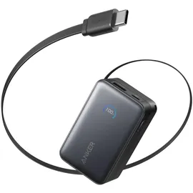 Anker Nano USB-A + USB-C Schnellladegerät Powerbank 10.000mAh Schwarz mit Ausziehbar Kabel