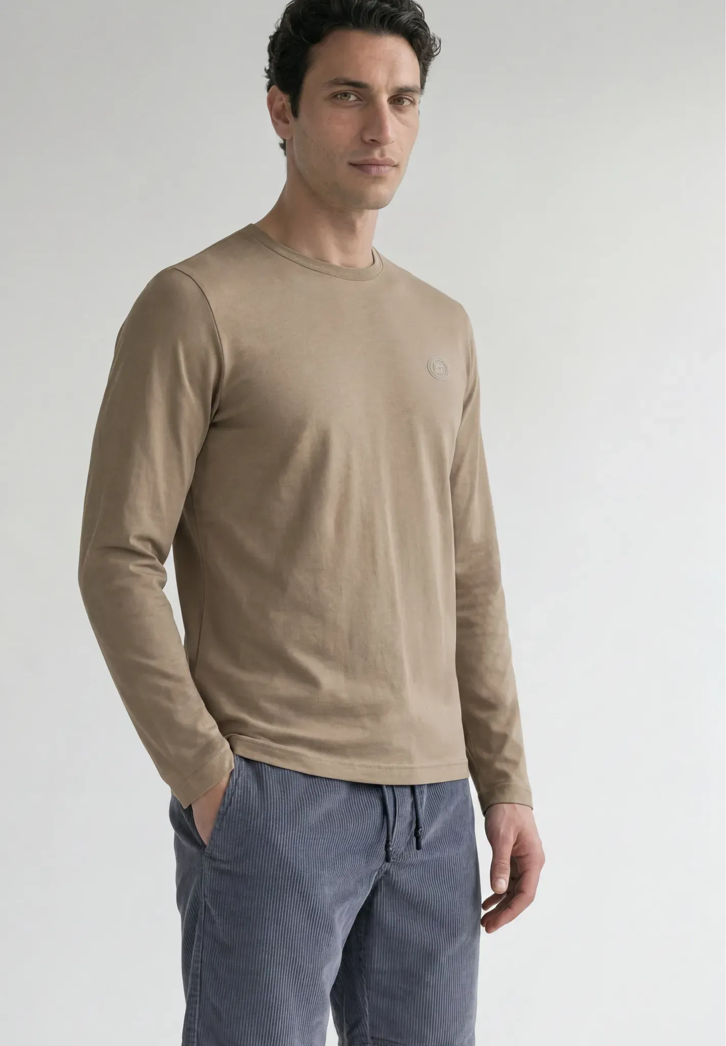 Langarmshirt STREET ONE MEN, Herren, Gr. XXL (46), beige (antique beige), Web, 100% Baumwolle, unifarben, normal normal, Rundhals, abgesteppt, Shirts Langarmshirt, aus reiner Baumwolle