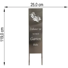 Harms Import Gartenschild Gartendeko Garten Montiert Farn-motiv Silber Edelstahl H 119 cm