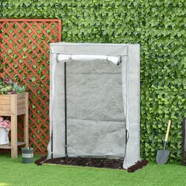 Outsunny Gewächshaus mit Tür, Winterfest Foliengewächshaus Stahl, Treibhaus für Balkon, Garten, Tomatenhaus 100x50x150cm, Tomatengewächshaus für Tomaten, Gemüse, Blumen, Pflanzen, Weiß