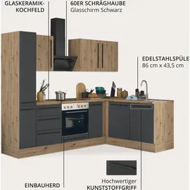 kochstation Winkelküche Florida L-Form 240 cm schwarz