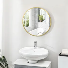 kleankin Badspiegel Ø50 cm Wandspiegel für Wohnzimmer, Schlafzimmer, Gold