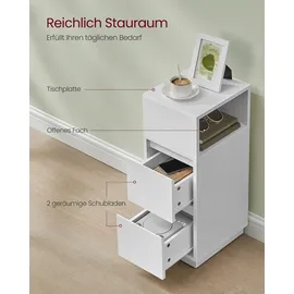 VASAGLE Schmaler Nachttisch 2er Set, mit Schubladen, wolkenweiß
