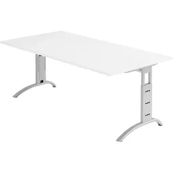 bümö manuell höhenverstellbarer Schreibtisch 200x100 cm in weiß - PC Tisch höhenverstellbar & groß, höhenverstellbarer Tisch Büro, großer