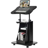 COSTWAY Laptoptisch auf Rollen, Projektionstisch höhenverstellbar, Stehtisch, Rollwagen mit Schwenkplatte, ideal für Heim- und Bürobedarf, schwarz