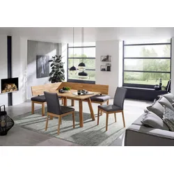 Eckbank MASSIVLINE & MORE "Roberto", grau (grau, kernbuche), B:194cm H:85cm T:57cm, Massivholz, Polyester, Sitzbänke, Massivholz