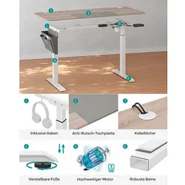 Songmics elektrisch höhenverstellbarer Schreibtisch greige rechteckig, C-Fuß-Gestell weiß 140,0 x 60,0 cm