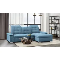 WERK2 Ecksofa Carmen, Sofa, Eckcouch mit Schlaffunktion, Bettkasten und Sitztiefenverstellung blau