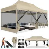 COBIZI Pavillon 3x6,Faltpavillon 3x6 Wasserdicht Stabil,Pavillon Faltbar Anti-UV mit Mesh-Seitenwände,Pavillion für Camping Events, Partyzelt Gartenzelt mit Tragetasche(3 mal 6m Khaki)