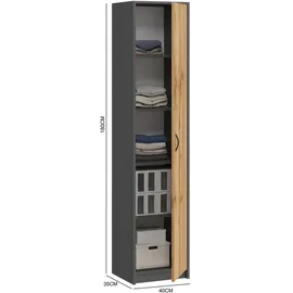 home collective Bücherregal Kleiderschrank 40 x 35 x 180 cm Anthrazit/Eiche