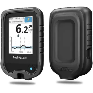 MEDMAX Hülle für Freestyle Libre 3/2 / Libre Reader Blutzuckermessgerät, Leichte stoßfeste Anti-Rutsch Silikon Schutzhülle Cover mit erhabener Abschrägung, Schwarz