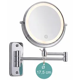 Relaxdays Kosmetikspiegel mit LED-Beleuchtung, 10-fach, 360° drehbar, Ø 17,5 cm, Metall, Akku mit USB, Silber