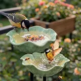 Vogeltränke Blume & Bienentränke Keramik Gartenstecker – Insektentränke Garten für Wasser & Vogelfutter, Dekorative Keramikblüten für Bienen & Vögel (2, Blau) (Gelb,2)