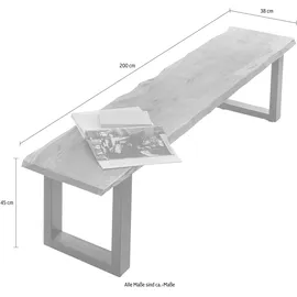 Home Affaire Sitzbank »Manhattan«, mit Baumkantenoptik und Gestell U-Form aus schwarzem Metall, natur + schwarz, , B/H/T: cm x 45 cm x 38 cm