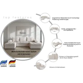OTTO home Wohnlandschaft OTTO HOME "Home System U-Form, von B: 269-352 cm wählbar, 6 Varianten zur Auswahl", hellgrau, B:269cm H:41cm T:161cm, 100%Polyester, Sofas, Wohnlandschaft, Bettfunktion, Bettkasten & Zierkissen, Federkern