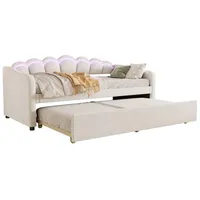 Rutaqian Schlafsofa Einzelbett Daybett Tagesbett mit LED, Fernbedienung, 1 Teile, minimalistisches Design, aus Samt, 90x200 cm, ohne Matratze beige