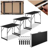 tectake Alu Tapeziertisch 3 teilig, Multifunktionstisch, Mehrzwecktisch, Campingtisch, 100 x 60 cm, Partytisch, Flohmarkttisch, Arbeitstisch klappbar, höhenverstellbar, MDF Platten - schwarz