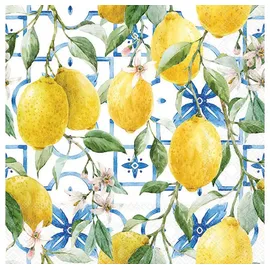 Ambiente Home Ambiente Serviette Mediterrane Zitronen 20 Stück Bedruckung Einseitig Sommer Papiermotiv für Serviettentechnik oder Decoupage Techniken