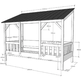 58 aufm Kessel Hausbett Kat 214 x 105 x 174 cm MDF und Massivholz weiß