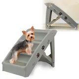 HENGMEI Klappbar Hundetreppe Hunderampe 49x38x61cm Haustiertreppe Treppen 4 Stufen mit Rutschfesten Matte und Stützstange für Kleine und Große Hunde Katze (Grau)