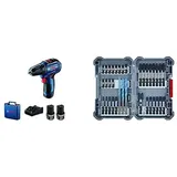 Bosch Professional 12V System Akku Bohrschrauber GSR 12V-30 (inkl. Akku, Schnellladegerät, im Handwerkerkoffer) + 35tlg. MultiConstruction Bohrer- und Impact Control Schrauberbit-Set, Zubehör