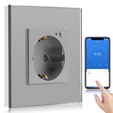 BSEED WLAN Smart Steckdose 16A mit Strommessung,1 Fach Intelligente Steckdose mit Verbrauchsmessung und Energiekosten-Messer,arbeitet mit Amazon Alexa,Google Home,Timerfunktion Grau