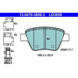 ATE 13.0470-3858.2 Bremsbelagsatz, Scheibenbremse ATE Ceramic