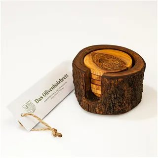 Das Olivenholzbrett HAOCOO Getränkeuntersetzer rund mit Halter