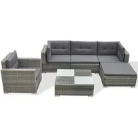 vidaXL 6-tlg. Garten-Lounge-Set mit Kissen Poly Rattan Grau