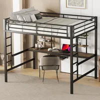 Idemon Bettgestell Metallbett, Eisenbett, Hochbett mit Schreibtisch und Zwei Bücherregalen für Kinder, Jugendliche und Erwachsene, 140x200cm, schwarz