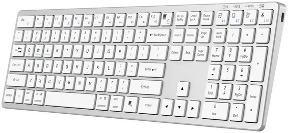 Neue drahtlose Tastatur Triadyn PROTEUS Bluetooth 2.4GHz 4-Geräte Bürotastatur Slim Akku Silber
