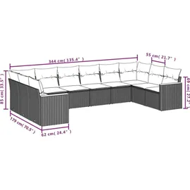 vidaXL Gartensofa-Set mit Kissen, schwarzes Polyrattan