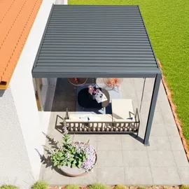 primeyard Terrassenüberdachung 3x4 m Aluminium-pfosten mit Lamellendach aus Stahl anthrazitfarbene Anbaupergola