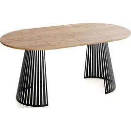 WFL GROUP Esstisch Rund Ausziehbar mit Lamellen im Loft-Stil – 100 bis 180 cm – Industrieller Tisch mit Schwarzen Metallbeinen, Platzsparend für Wohnzim... – Braun