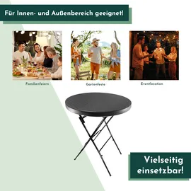 Lemodo Stehtisch klappbar 80 cm schwarz in Rattan-Optik, Höhe 110 cm